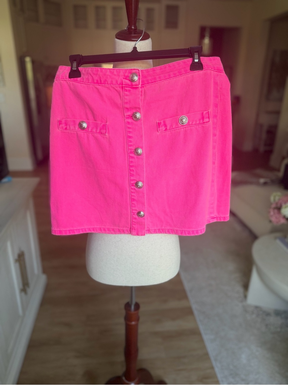 L'AGENCE Hot Pink Button-Front Mini Skirt